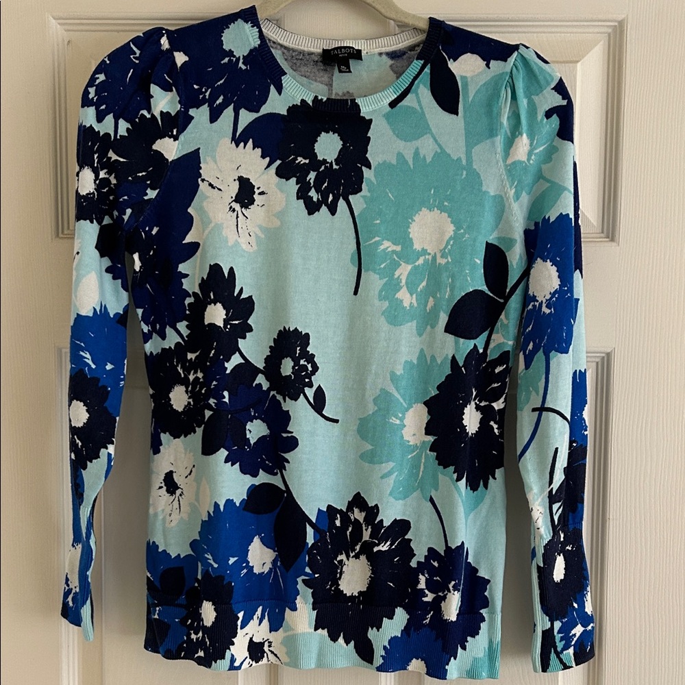 Talbots Blue Floral Long Sleeve Top
